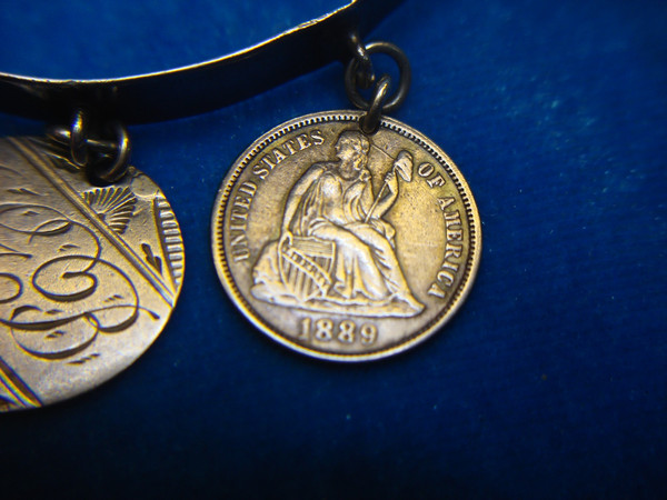 Victorian Silver Love Token Bracelet - 13 Antique Coins, USA & Canada (c. 1800s)
