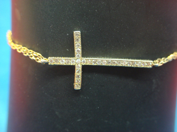 Gold Vermeil Sterling Silver Cross Bracelet & Anklet with Cubic Zirconia