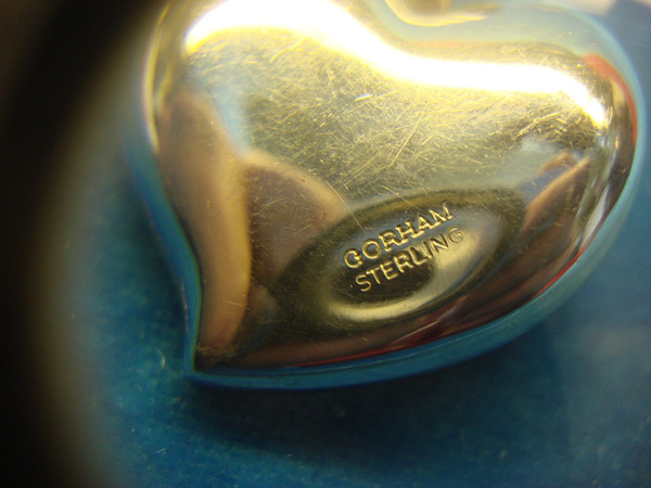 Gorham Sterling Silver Puffy Heart Pendant with Yellow Gold Rose Accent & 30
