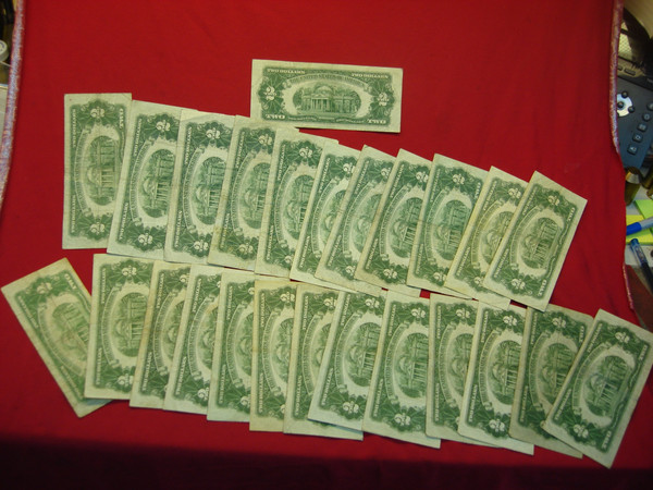 Vintage 1928 Series $2 US Notes - Lot of 25 (Circulated, Good Condition)