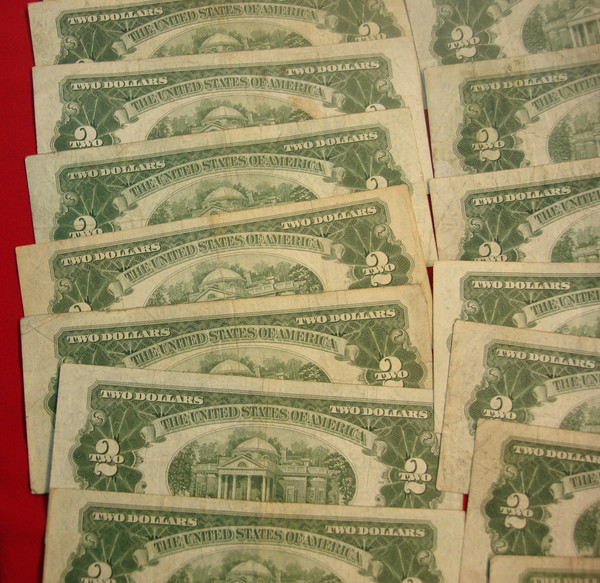 Vintage 1928 Series $2 US Notes - Lot of 25 (Circulated, Good Condition)