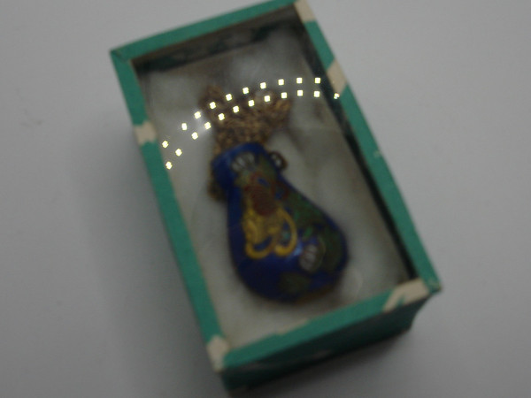 Vintage Cobalt Blue Cloisonne Enamel Scent Bottle Pendant Necklace - Original Box