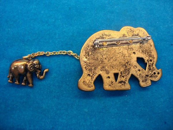 Vintage Elephant & Calf Pin - Multicolored Stone Accents, Estate Collection