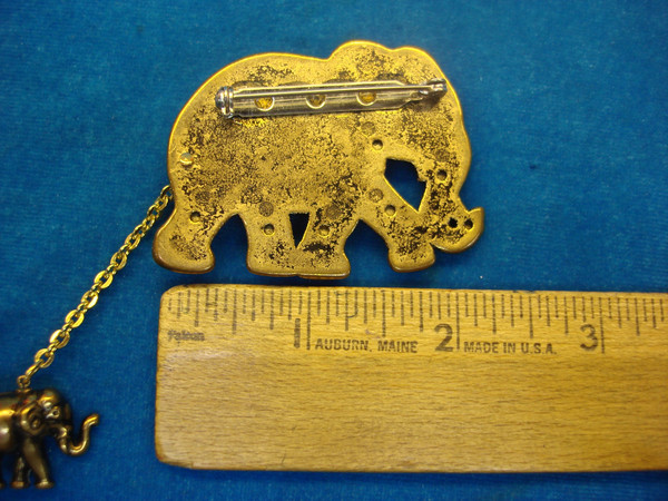 Vintage Elephant & Calf Pin - Multicolored Stone Accents, Estate Collection