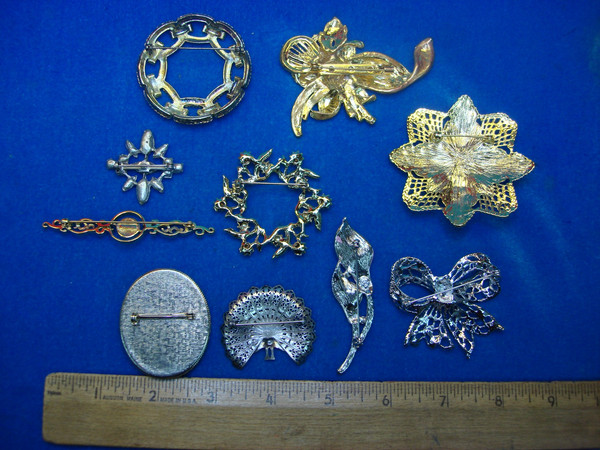 Vintage Costume Pin Lot of 10 - Unique & Usable Estate Jewelry