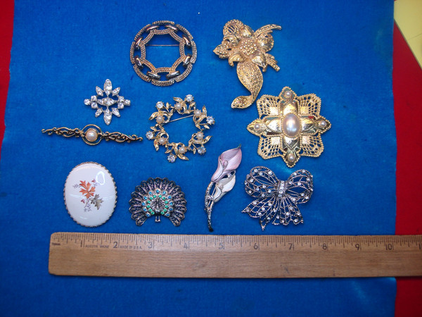 Vintage Costume Pin Lot of 10 - Unique & Usable Estate Jewelry