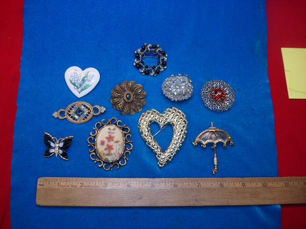 Vintage Costume Pin Lot of 10 - Unique & Usable Pins - Estate Jewelry