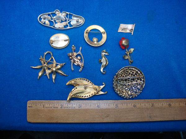 Vintage Costume Pin Lot of 10 - Unique & Usable Estate Jewelry