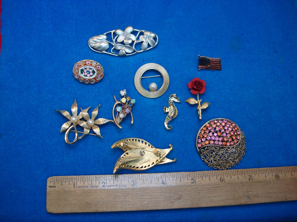 Vintage Costume Pin Lot of 10 - Unique & Usable Estate Jewelry