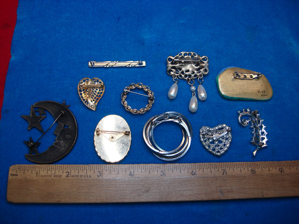 Vintage Costume Pin Lot of 10 - Unique & Usable Pins - Estate Jewelry Find