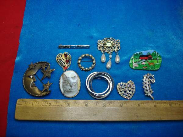 Vintage Costume Pin Lot of 10 - Unique & Usable Pins - Estate Jewelry Find