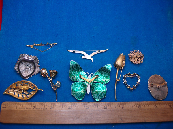 Vintage Estate Jewelry Lot of 10 Unique Costume Pins - All Usable & Different Styles