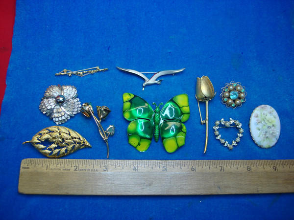 Vintage Estate Jewelry Lot of 10 Unique Costume Pins - All Usable & Different Styles