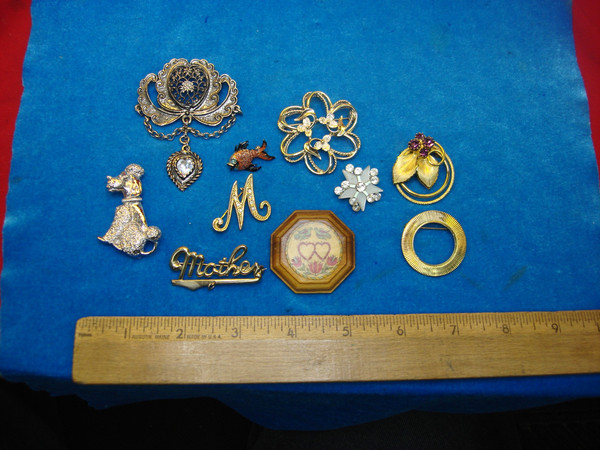 Vintage Costume Pin Lot of 10 - Unique & Usable Estate Jewelry