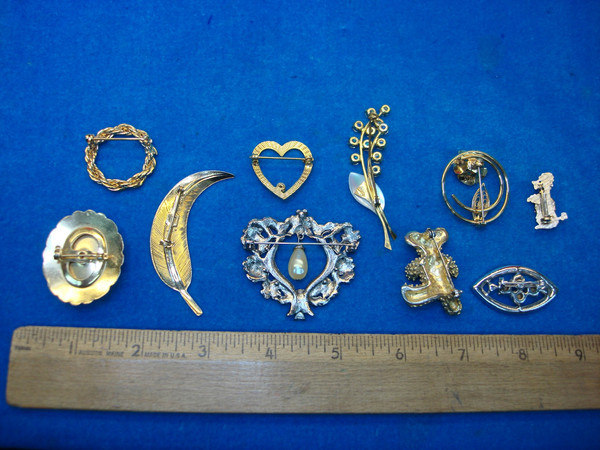 Vintage Costume Pin Lot of 10 - Unique & Usable Designs - Estate Jewelry Find