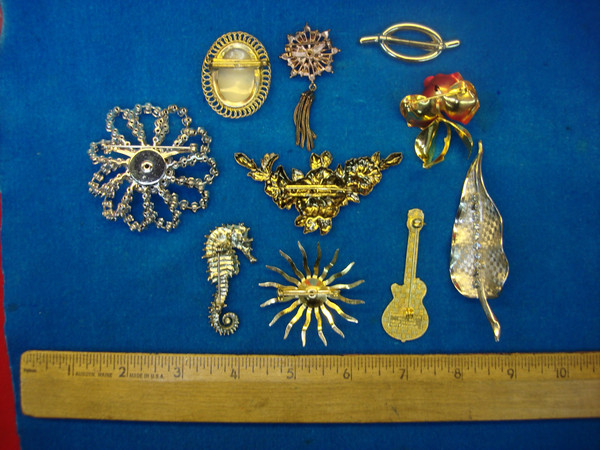 Vintage Costume Pin Lot of 10 - Unique Designs, Estate Jewelry Find