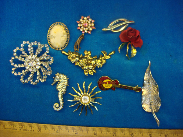 Vintage Costume Pin Lot of 10 - Unique Designs, Estate Jewelry Find