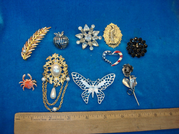 Estate Jewelry Lot of 10 Unique & Collectible Costume Pins