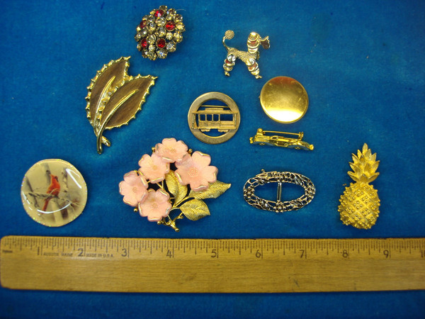 Vintage Estate Jewelry Lot: 10 Unique Costume Pins - Mix & Match Style