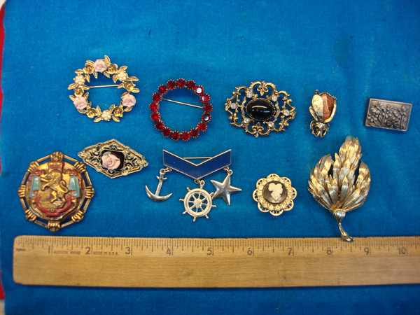 Estate Jewelry Lot of 10 Unique Vintage Costume Pins - Collectible & Usable