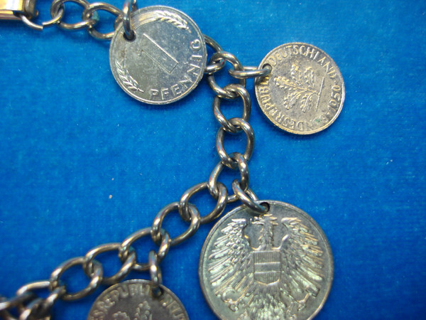 Vintage 1950s Austria Coin Bracelet - 9 Genuine Silver Tone Coins (7 Inch)