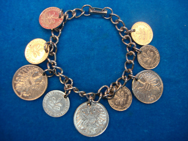 Vintage 1950s Austria Coin Bracelet - 9 Genuine Silver Tone Coins (7 Inch)