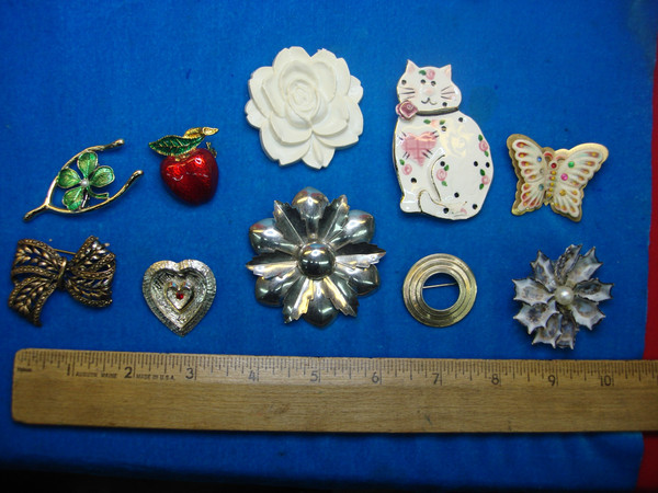Vintage Costume Pin Set of 10 - Unique & Usable Estate Jewelry