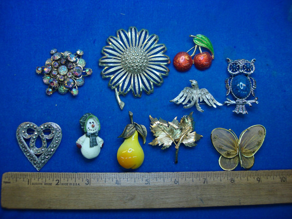 Vintage Costume Pin Lot of 10 - Unique & Usable Pins, Great for Collections