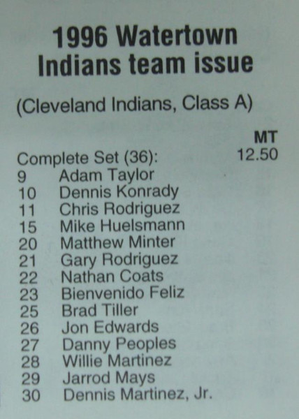 1996 Watertown Indians Minor League Baseball Card Set - Cleveland Indians Affiliate