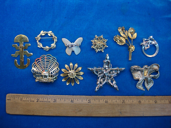 Vintage Estate Jewelry Lot of 10 Unique Pins - All Usable & Different Designs