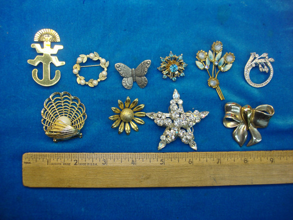 Vintage Estate Jewelry Lot of 10 Unique Pins - All Usable & Different Designs