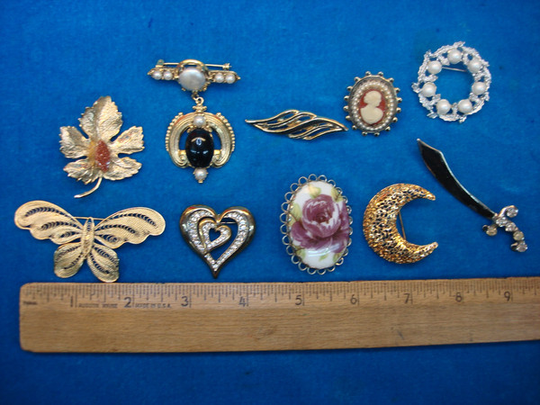 Vintage Estate Jewelry Lot - 10 Unique Pins (All Usable)