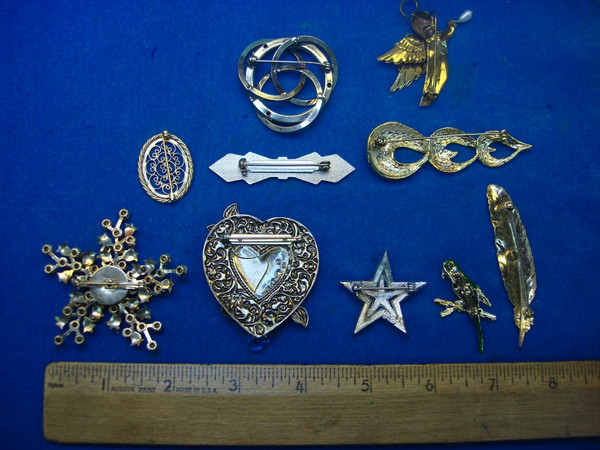 Vintage Estate Jewelry Lot: 10 Unique Costume Pins