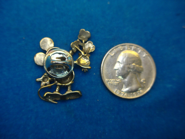 Vintage Disney Mickey Mouse Lapel Pin - Antique Silver, Flower Bouquet