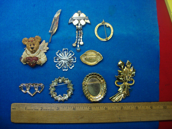 Vintage Estate Jewelry Lot of 10 Unique Costume Pins - Collectible & Usable