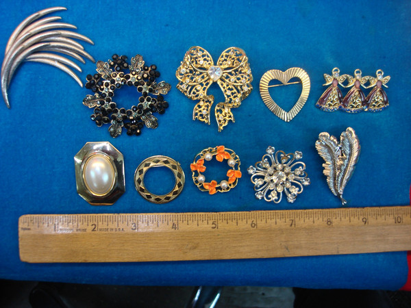 Vintage Costume Pin Lot of 10 - Unique & Usable Estate Jewelry