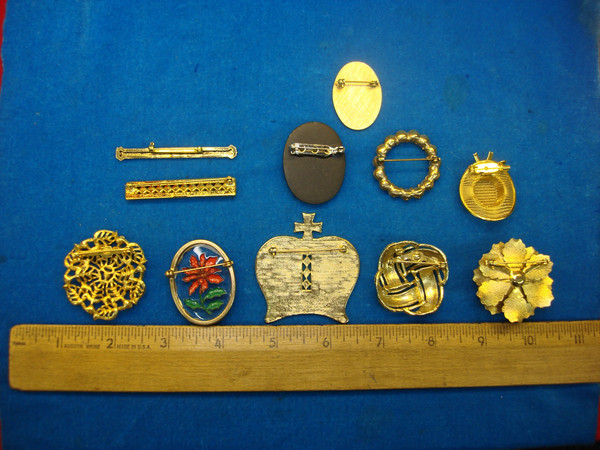 Vintage Costume Pin Lot of 10 - Unique & Collectible Estate Jewelry