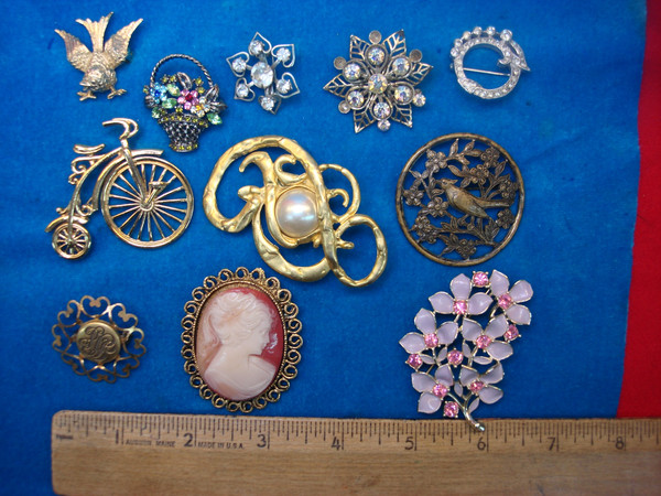 Vintage Costume Pin Collection - 10 Unique & Usable Pins