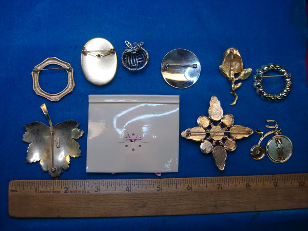 Vintage Costume Pin Lot of 10 - Unique Designs, Estate Jewelry Find