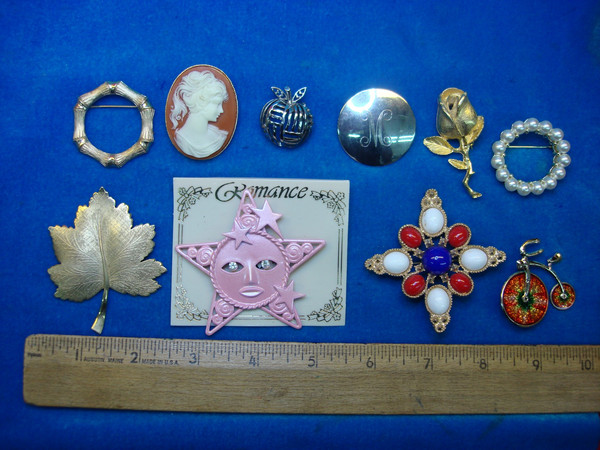 Vintage Costume Pin Lot of 10 - Unique Designs, Estate Jewelry Find