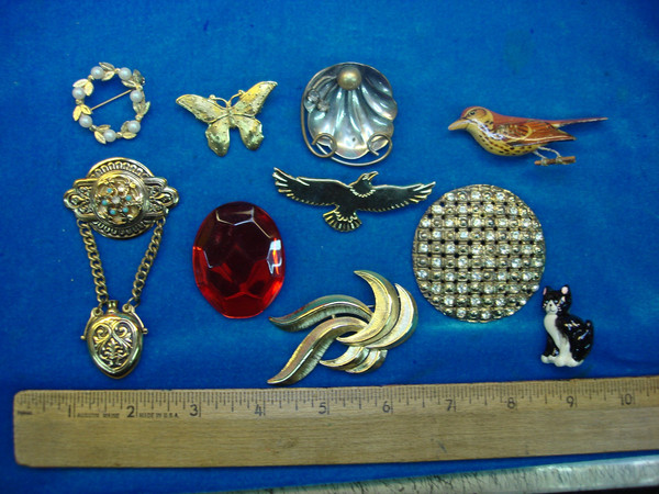 Vintage Costume Pin Lot of 10 - Unique & Usable Designs
