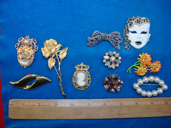 Vintage Costume Pin Lot of 10 - Unique & Usable Designs