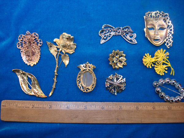 Vintage Costume Pin Lot of 10 - Unique & Usable Designs