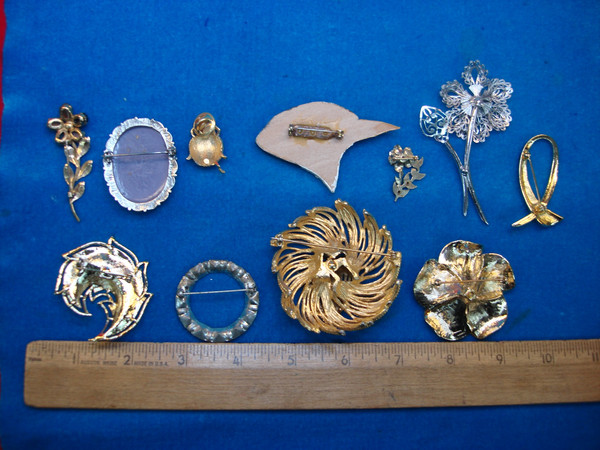 Vintage Estate Jewelry Pin Lot of 10 - Unique & Usable Designs
