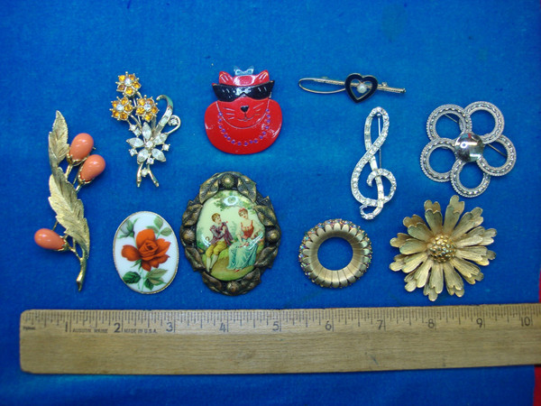 Vintage Costume Pin Lot of 10 - Unique & Usable Estate Jewelry