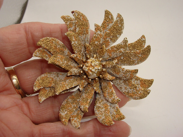 Vintage Coro Enamel Pin - 1960s Gold Splatter Floral Design, Rare & Unique