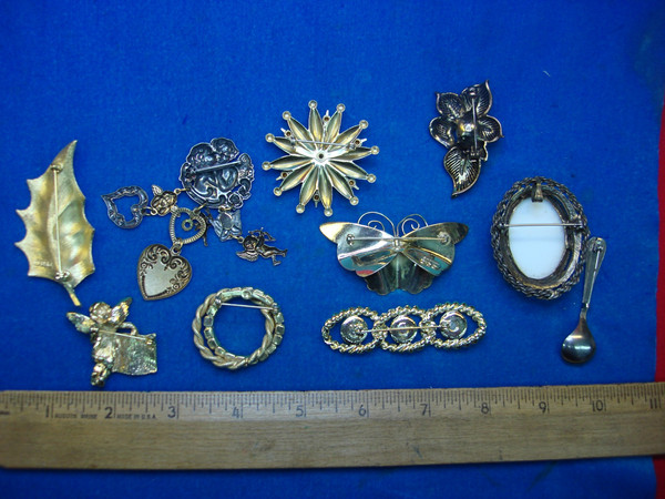 Vintage Estate Jewelry Lot - 10 Unique Costume Pins