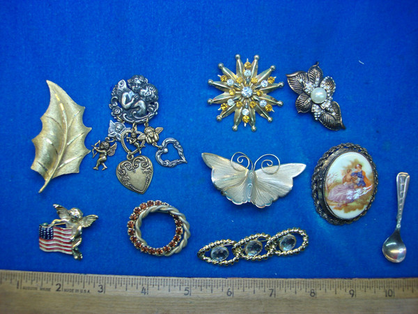 Vintage Estate Jewelry Lot - 10 Unique Costume Pins