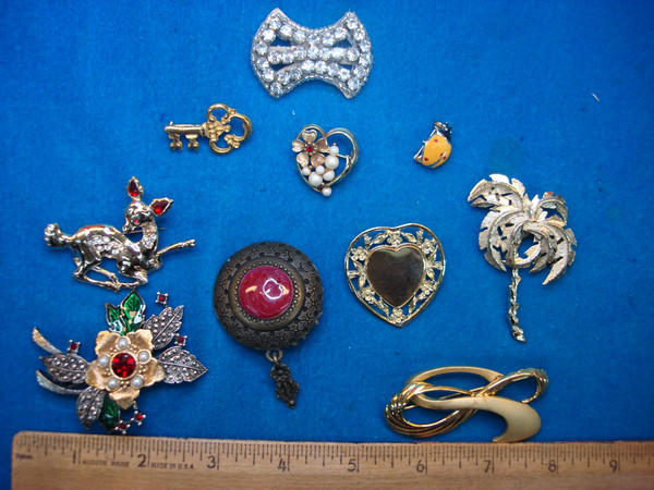 10 Unique Costume Pins - Estate Jewelry Lot, Mix & Match Styles