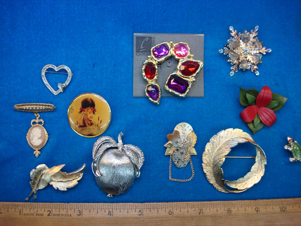 Vintage Estate Jewelry Lot - 10 Unique Costume Pins (Collectible & Wearable)